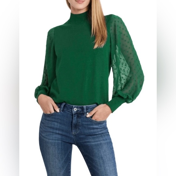 CeCe Tops - CeCe Elegant Green Women's Top Sheer Long Sleeve Blouse Size XL